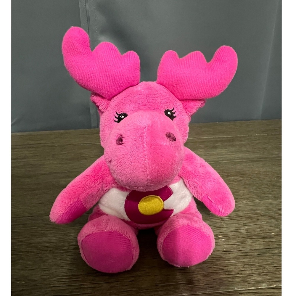 Souvies Colorado Moose Plush Stuffed Animal Pink Antlers Souvenir Toy 7"